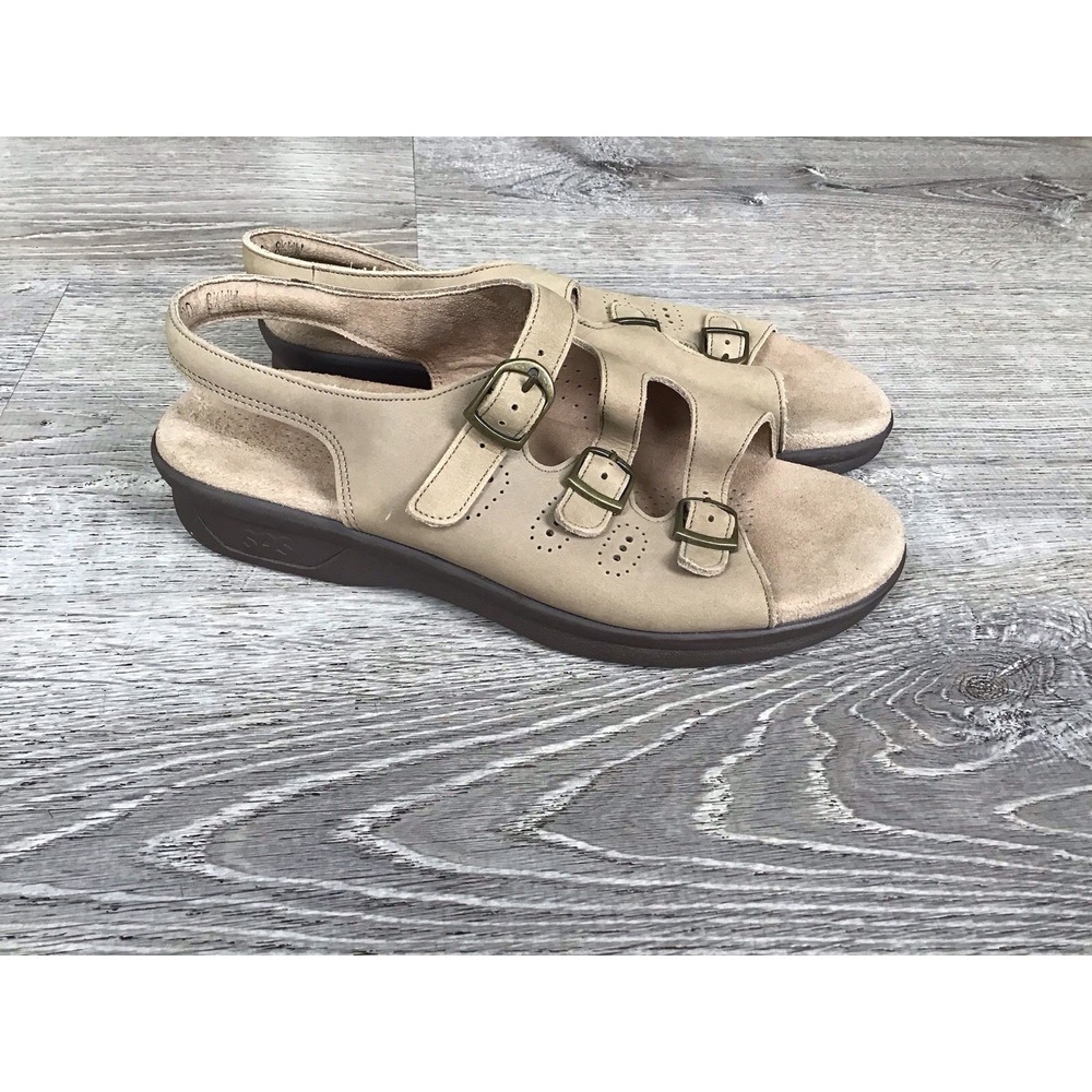 SAS Trio II Sandals Shoes Womens Size 8.5 WW XWide Brown Leather Strappy Wedge